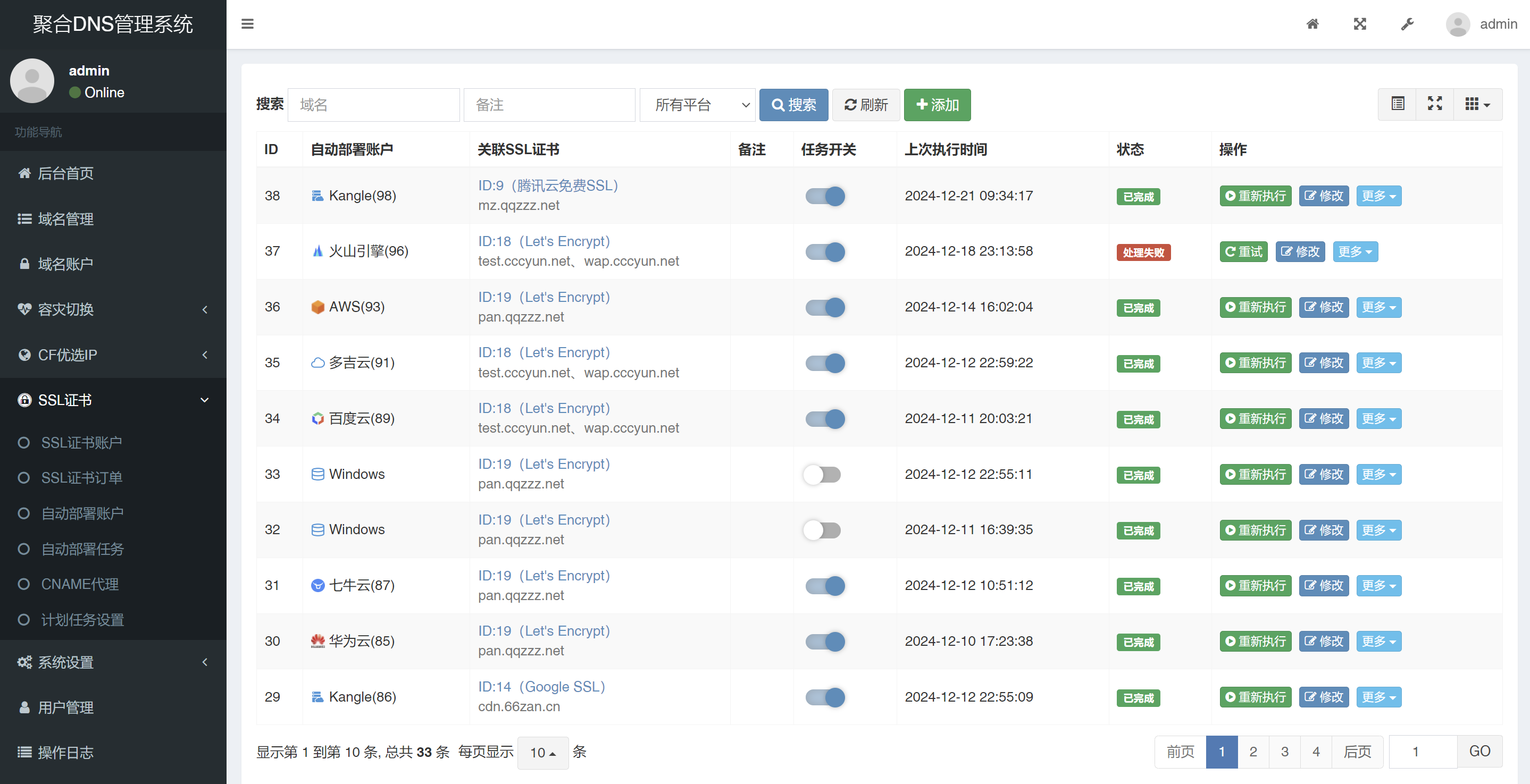 聚合 DNS 已更新 SSL 证书自动申请与部署功能